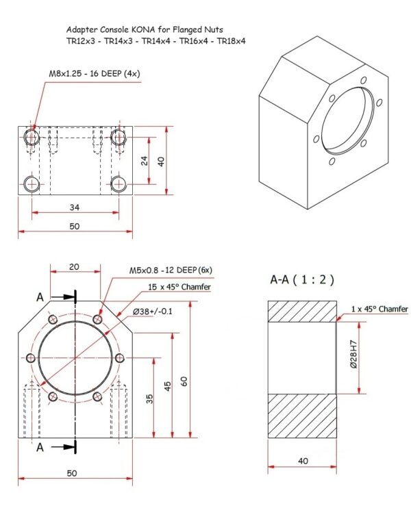 ADC1218 Adapter console KONA trapezoidal flange nuts - Image 3