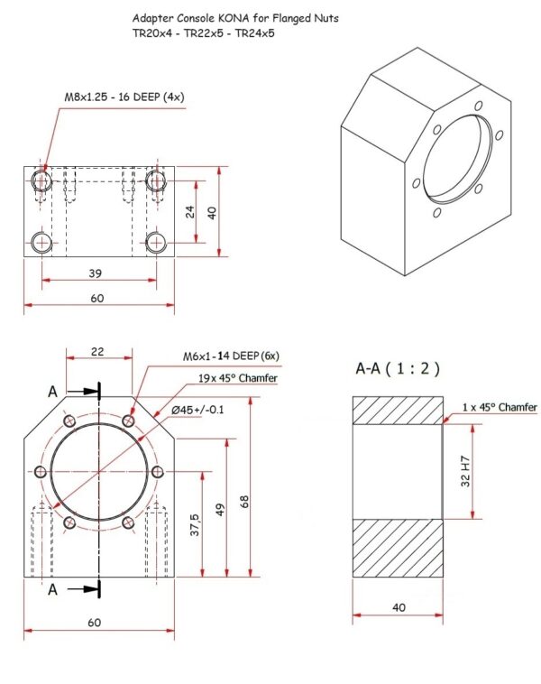 ADC2024 Adapter console KONA trapezoidal flange nuts FMB 20x4 to FMB 24x5 - Image 3