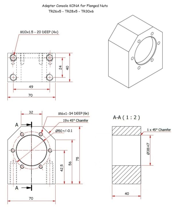 ADC2630 Adapter console KONA trapezoidal flange nuts FMB 26x5, FMB 28x5 & FMB 30x6 - Image 5