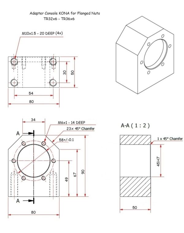 ADC3236 Adapter console KONA trapezoidal flange nuts FMB 32x6 & FMB 36x6 - Image 3